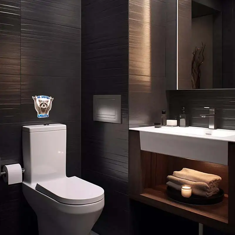 Наклейка виниловая прикол на унитаз Енот "Не забудь смыть"- Wall Stickers Bathroom Toilet Decor Home Decals S109