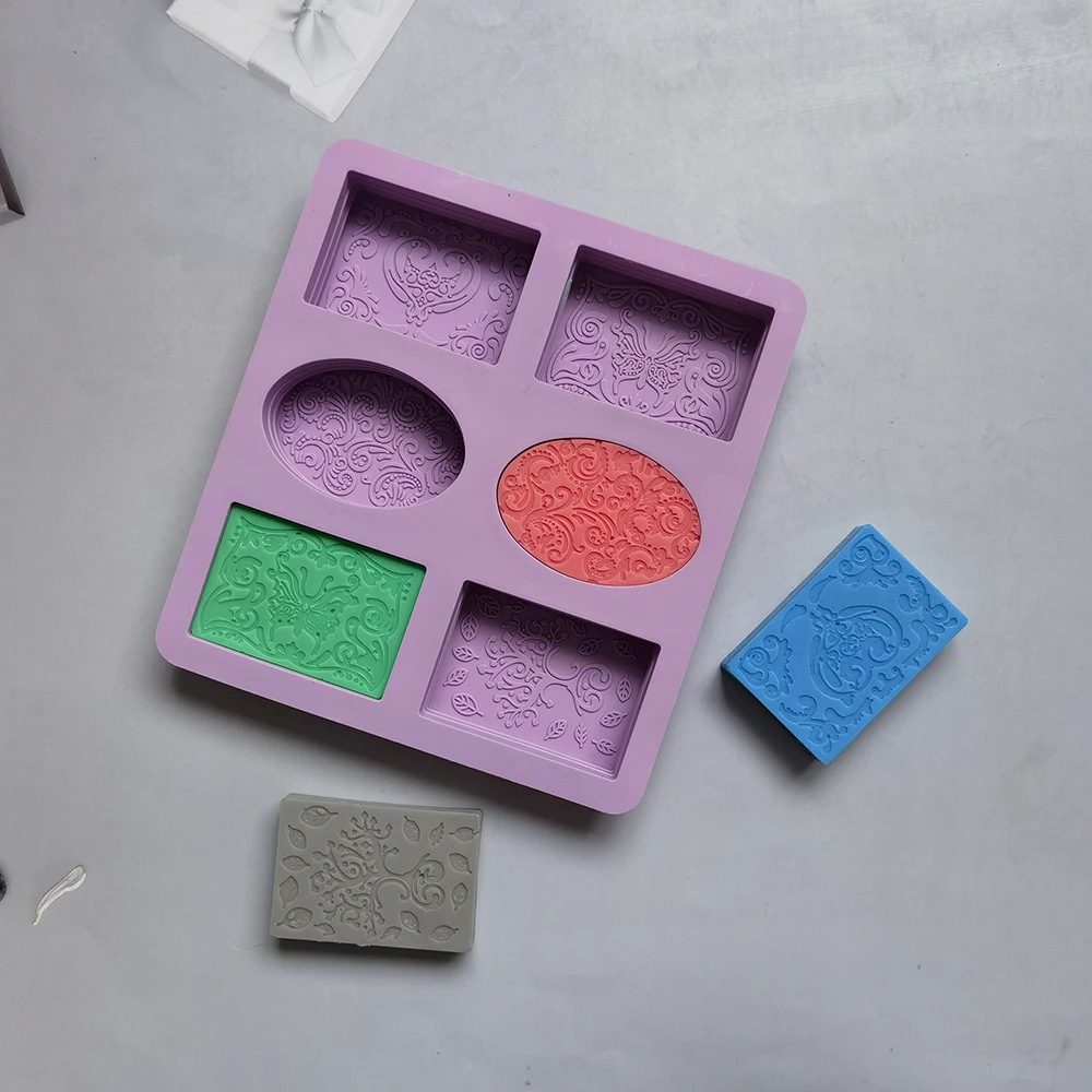 Oval and Square Flower Carving Soap Making Mould Silicone Handmad Soap Mold Supplies Diy Gypsum Crafts MoonCake Tools