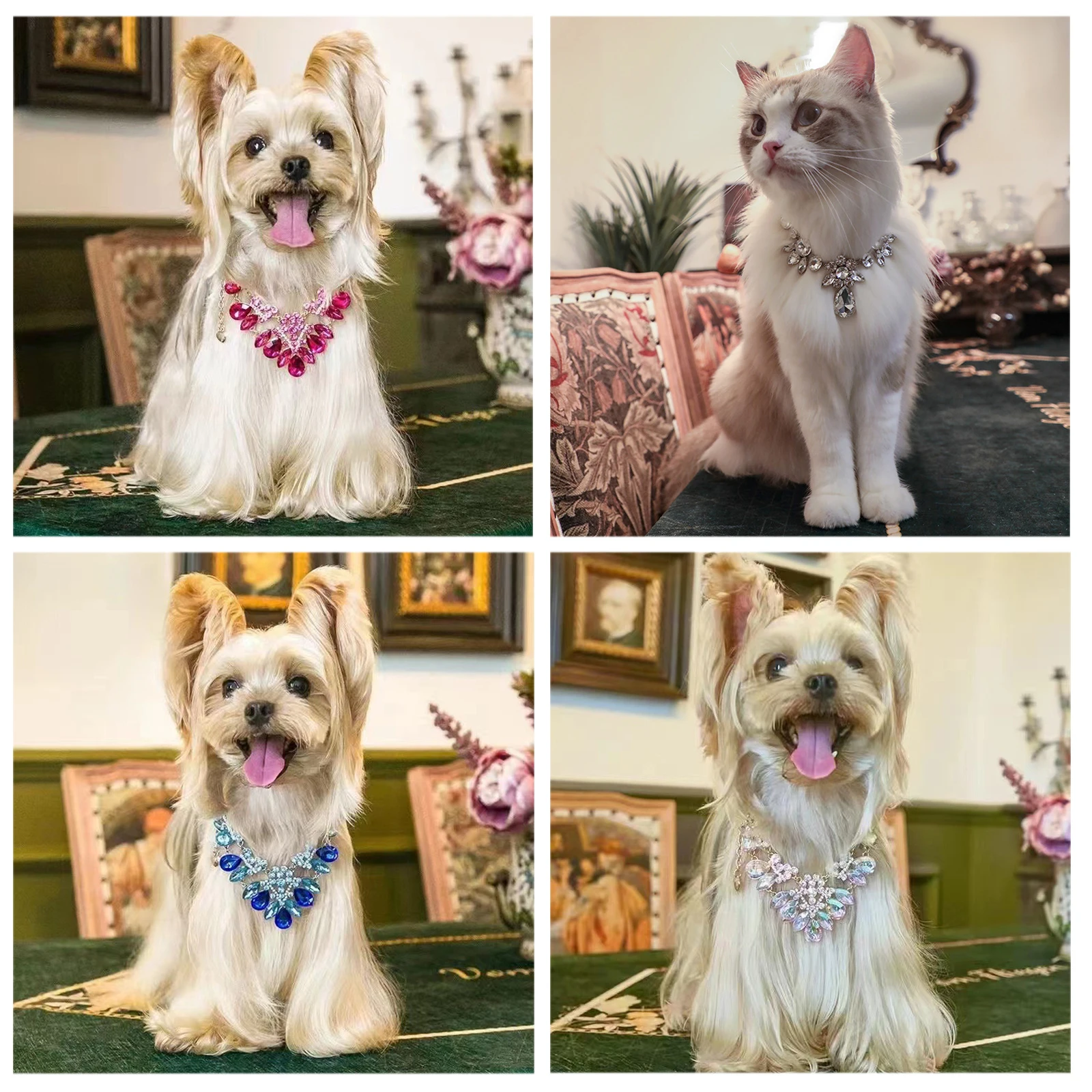 Luxury Pet Collar Adjustable Chain Big Rhinestone Dog Collar for