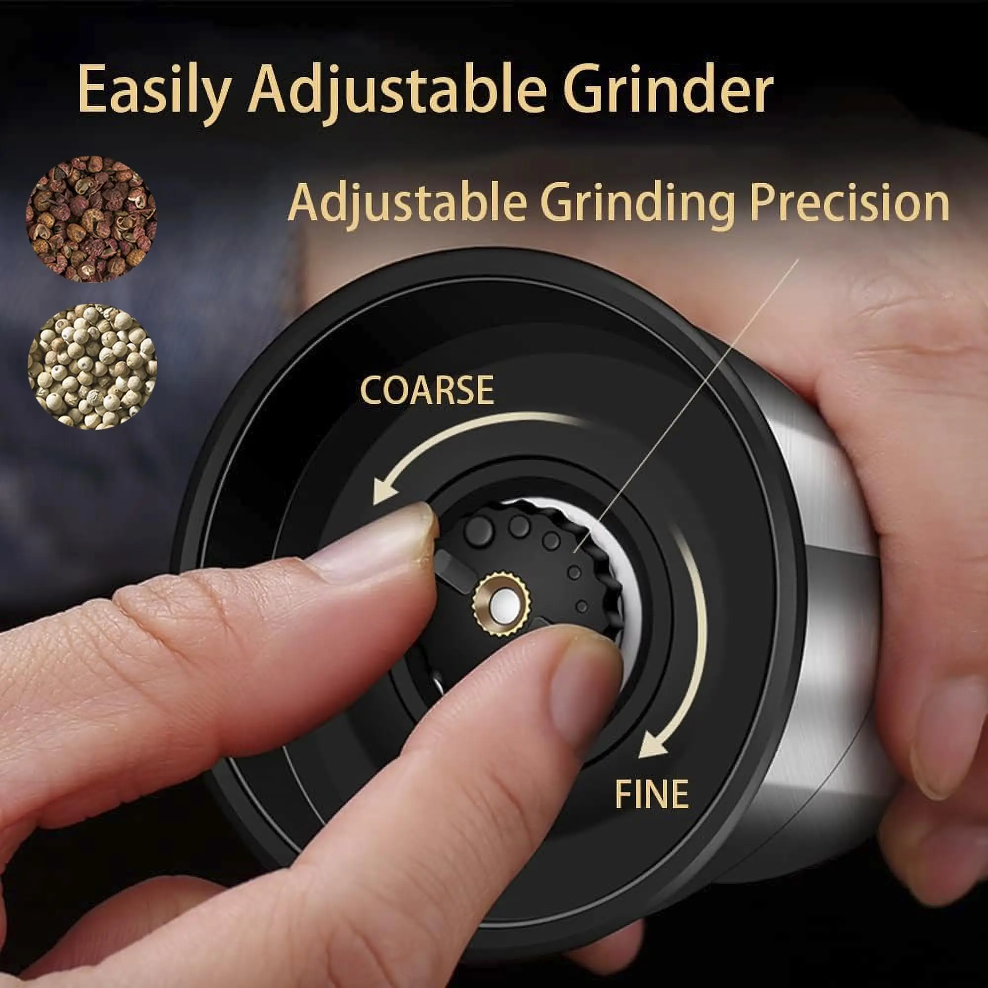 Salt and Pepper Grinder 2-in-1 Adjustable Pepper Salt Grinder Rustproof Stainless Steel Manual Mill Double Heads Coarseness Control