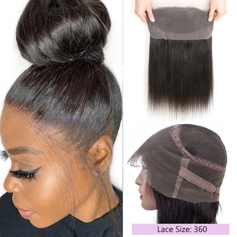 360 Lace Frontal Closure Straight Hair Human Hair Brazilian Remy Soft and Silky For Women 360 Lace Closure Daily Use