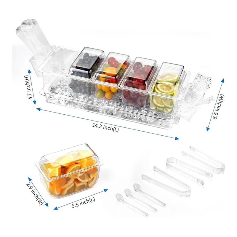 Ice Chilled Condiment Organizer With Detachable Ice Box&Hanging Side Bins-Ice Chilled Taco Bar Serving For Parties,Fruit