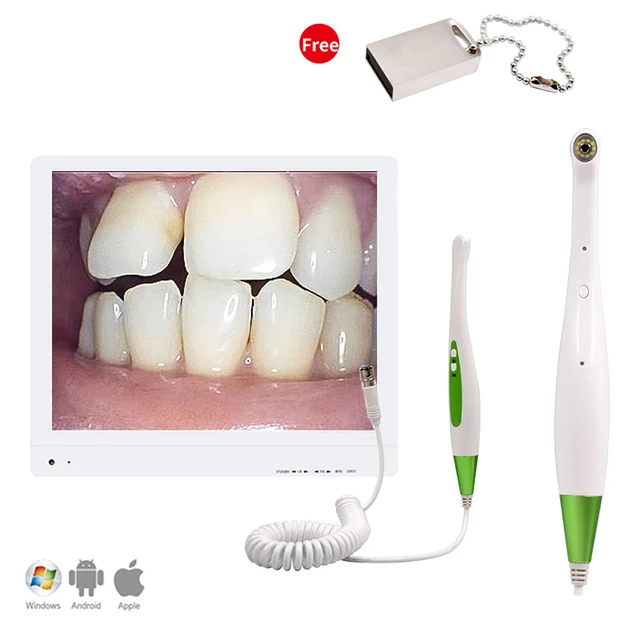 1600 mega pixels 17inch LCD mo nitor VGA intra oral cam era all in one machine den tal endoscope WiFi Wireless