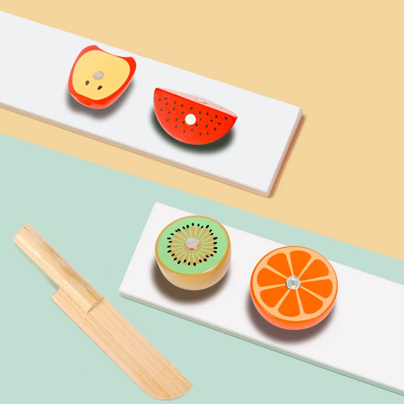 Children's Fruit Vegetables Cutting Toys Role Play Simulation Kitchen Pretend Toy Wooden Magnetic Cutting Fruit Set Games Gifts 4
