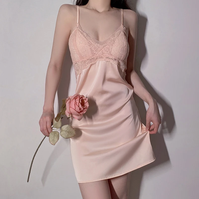 Sexy Mousse 2023 Women Sexy Pajamas Backless Comfortable Solid Color Suspender Nightdress with Chest Pads Women Homewear Set