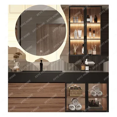 Ceramic Seamless Whole Washbin Bathroom Cabinet Combination Light Luxury Washstand Solid Wood Washbasin Customization