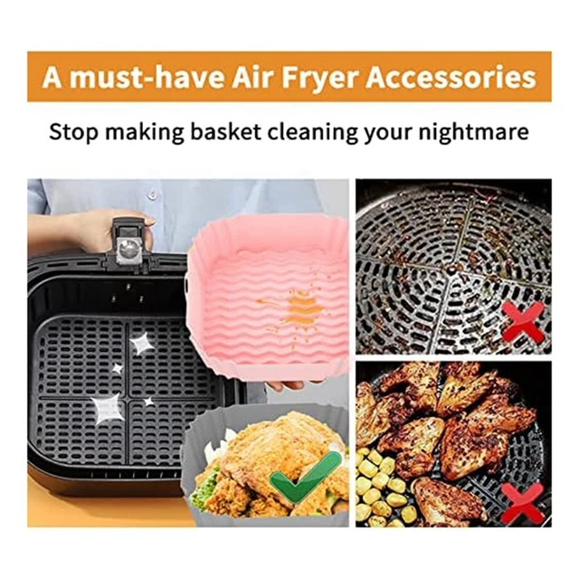 2-Pack Square Silicone Air Fryer Liners 8 Inch For 4 To 7 QT Reusable Air