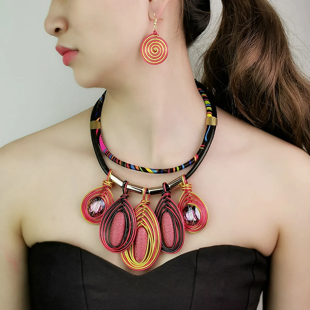 MANILAI Bohemian Necklace Jewelry Sets Crystal Big Pendant Necklaces