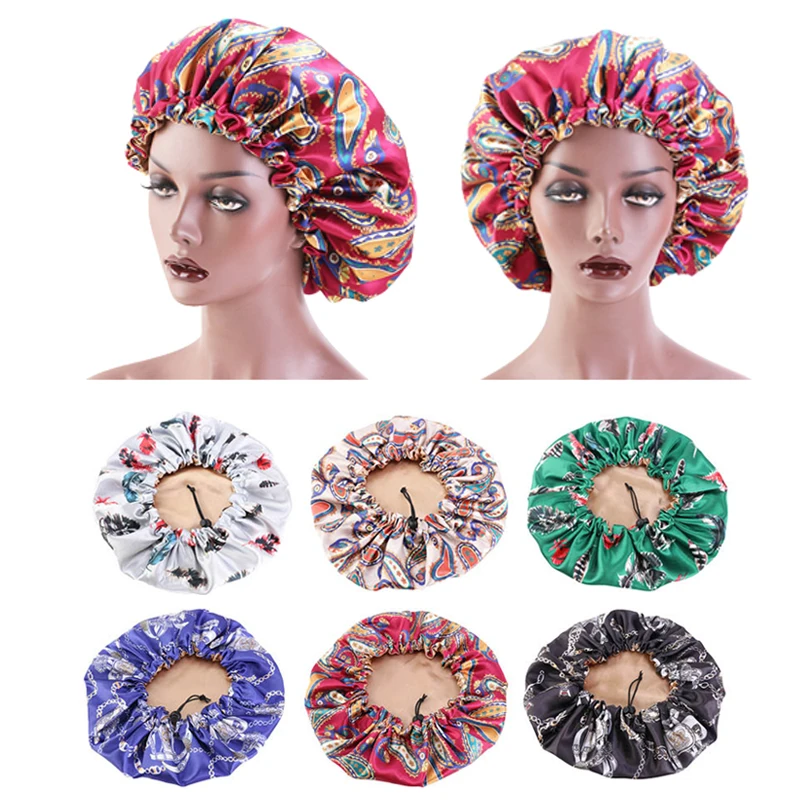 

New 36cm Ajustable Double-sided Hair Caps Reversible Satin Bonnet Hat Silky Night Sleep Cover Cap Hair Hat Hair Styling Tools