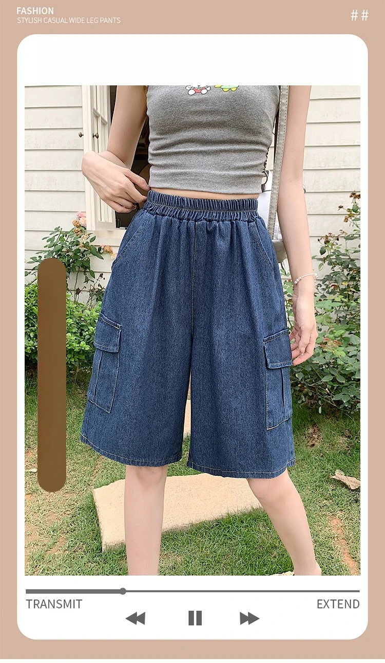 Zjaiss 2026 Sommer Neue Damen-Jeansshorts Gerade Geschnittene Trendige Lockere Vielseitige Dad-Shorts Dünne Japanische Knielange Hosen – Detail 1