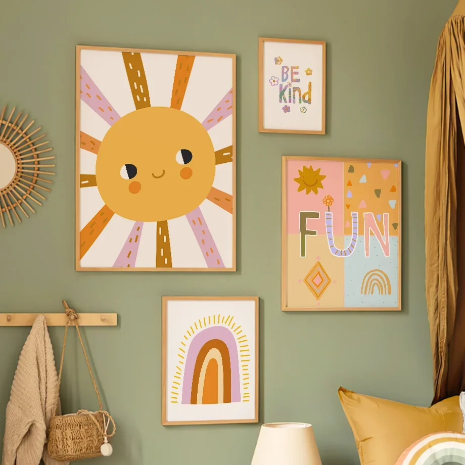 

Cartoon Sun Rainbow Sunshine Quote Colorful Nursery Wall Art Canvas Painting Posters ＆ Prints Pictures For Baby Kids Room Decor