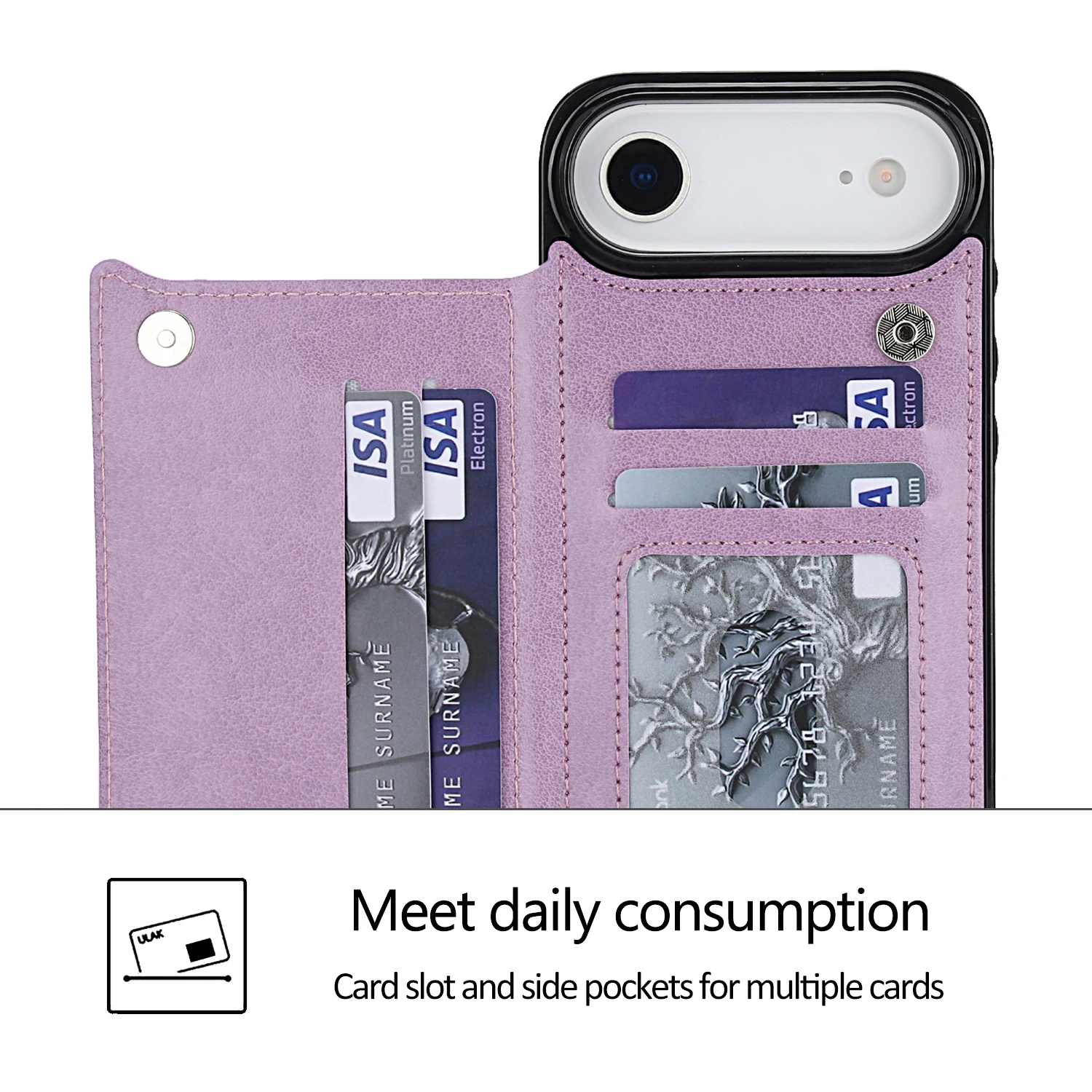 Elegant Butterfly Press Leather Wallet Case with Double Buckle Stand and Card Holder