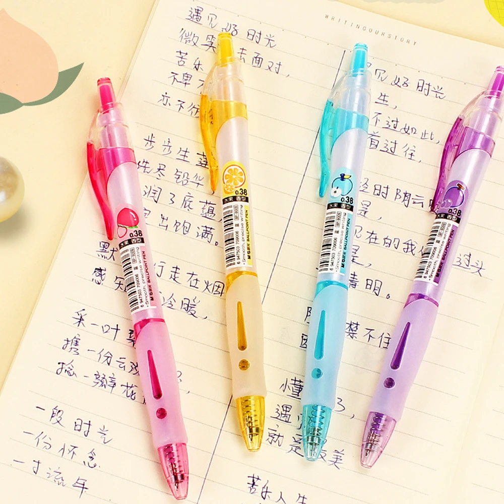 Ballpoint Pen 5pcs Press Ballpoint Pen 0.38mm Student Stationery Fragrance Pen Blue Ballpoint Office School Supplies Random color