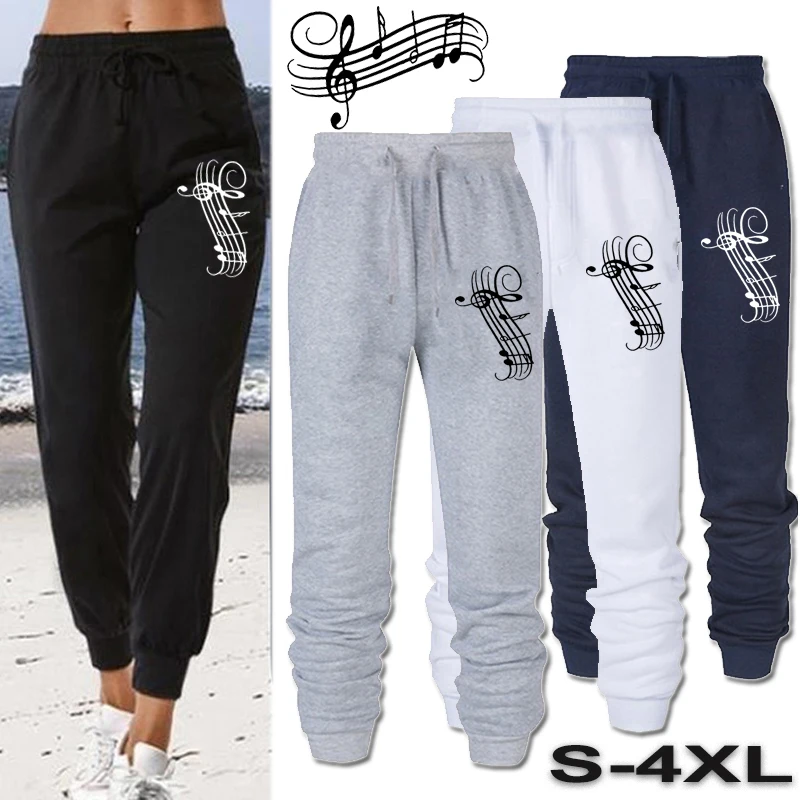 Women Funny Note Print Long Pants Autumn and Winter Casual Sweatpants Solid Color Bottoms Jogging Fitness Sports Trousers