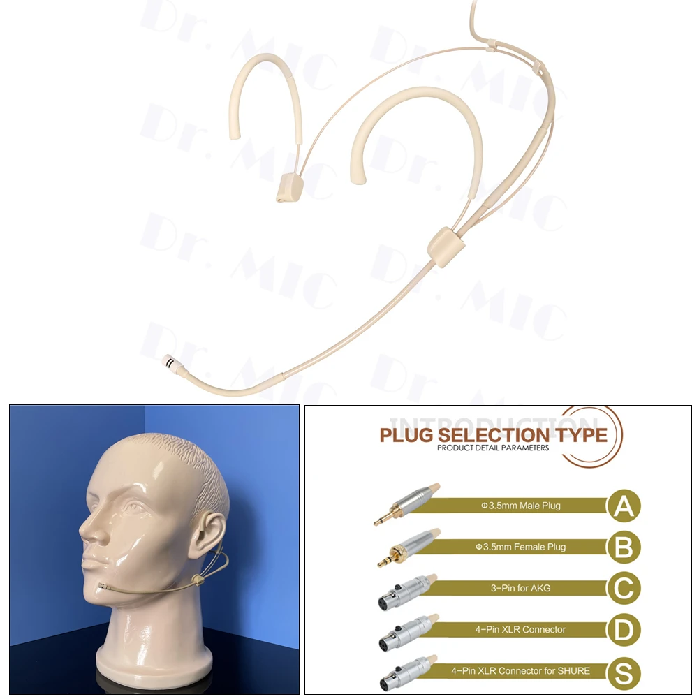 슈어 무선 더블 이어후크 무지향성 콘덴서 헤드셋 마이크, AKG 잠금 가능 헤드웨어 마이크, 3.5mm 3 핀 4 핀