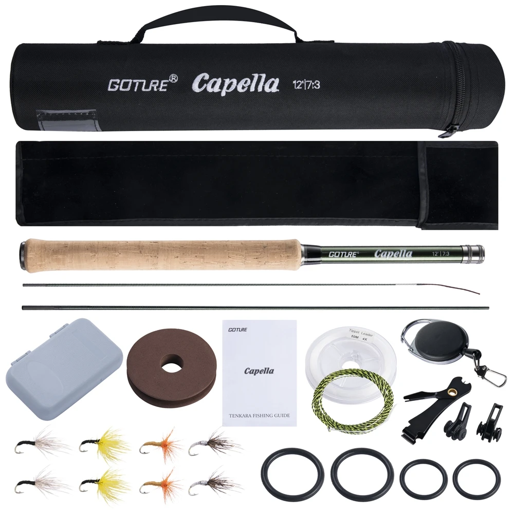 Goture Canna Da Pesca A Mosca Combo Tenkara 12Ft Classico Portatile Ultralight Im8 In Fibra Di Carbonio Canna Da Trota Pod Line Lure Set Da Pesca A Mo