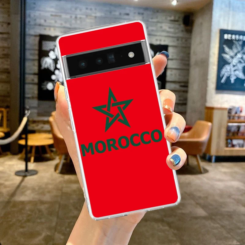 Clear Phone Case with Morocco Flag Soccer Design – Soft TPU Cover