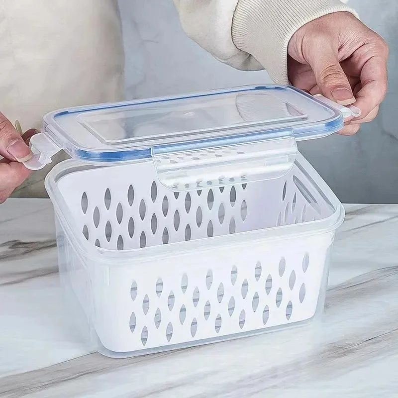 Refrigerator Preservation Storage Box Drain Basket Storage Containers Sealed Box Vegetable And Fruit Drain Box Organizer 2