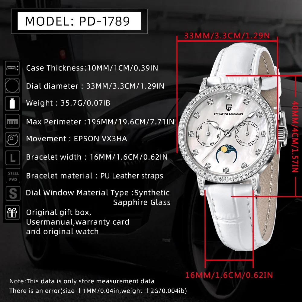 2024 PAGANI DESIGN New 33MM Fashion Multifunctional Women Quartz Watches 50M Waterproof Sapphire Glass Moonphase Watch for Women 6