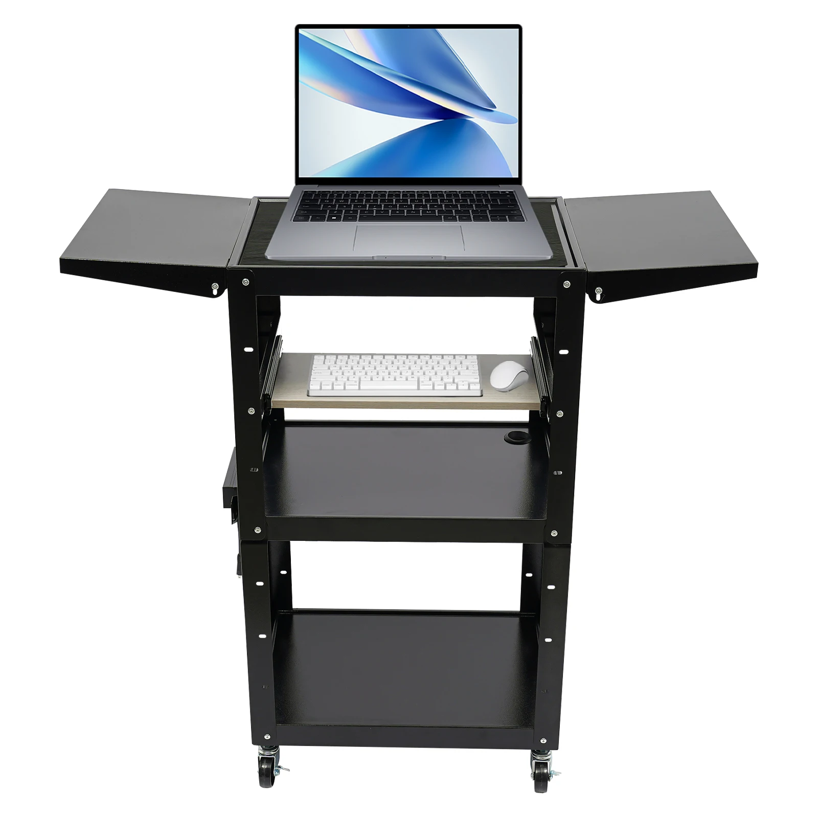 3 Tiers Computerized Mobile Cart Rolling Cart, Cart with Wheels, Heavy Duty Rolling Work Station 5