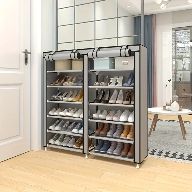 6-Layer Double Row Shoe Rack with Dust Cover 6
