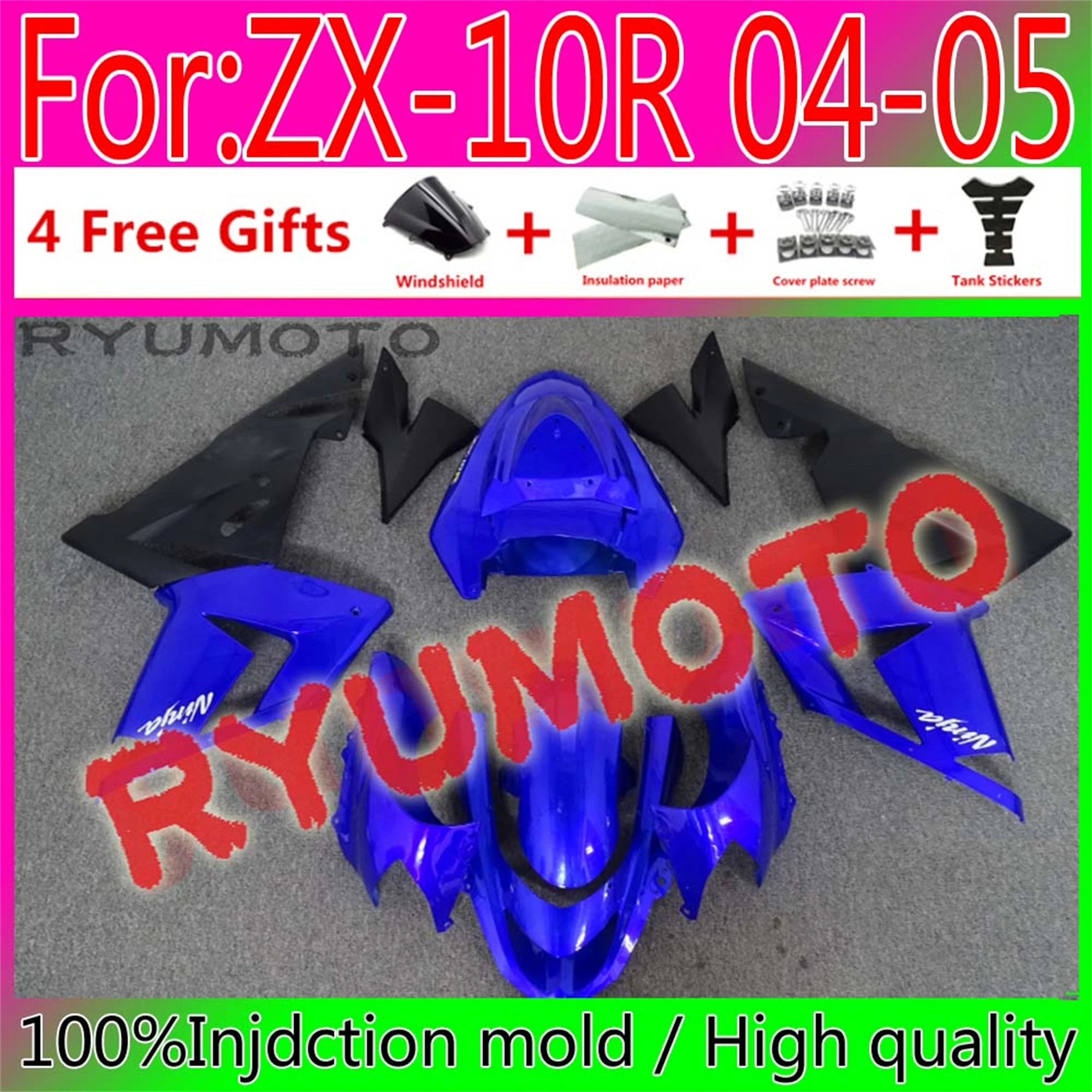 

Motorcycle Injection mold Fairings + tank cover For Kawasaki ZX10R ZX-10R 04 05 ZX 10R 2004 2005 ABS Fairing