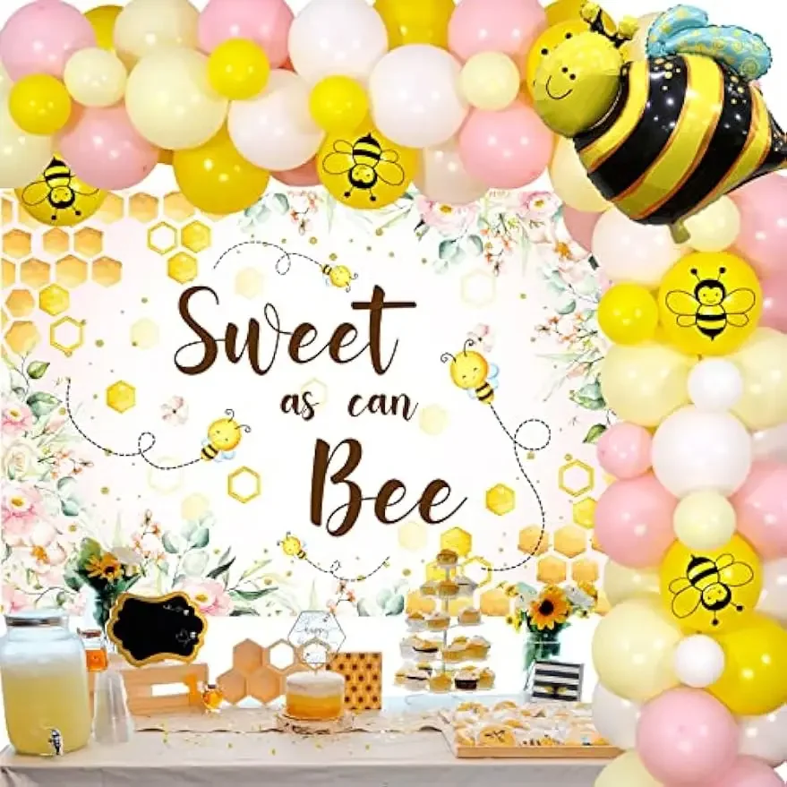 

KREAT4JOY Bee Girl Shower Decoration, Pink Balloon Flower Ring Arch Set, Bee Foil Balloon Baby Shower Gender Reveal Decoration