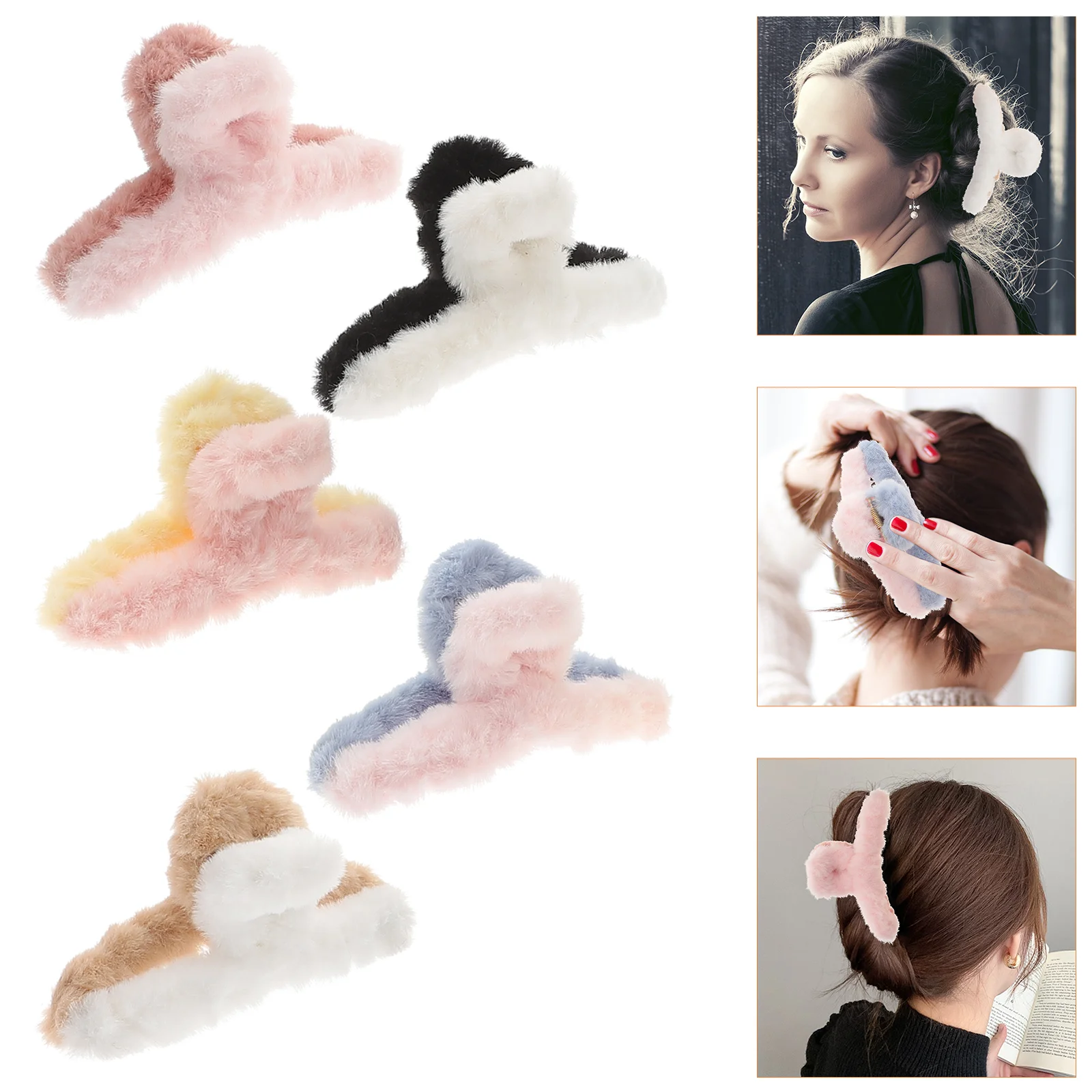 

5 Pcs Hairpin Headwear for Women Fuzzy Claw Clip Accessory Medium Plush Accessories Miss Headdress Nonslip Clips