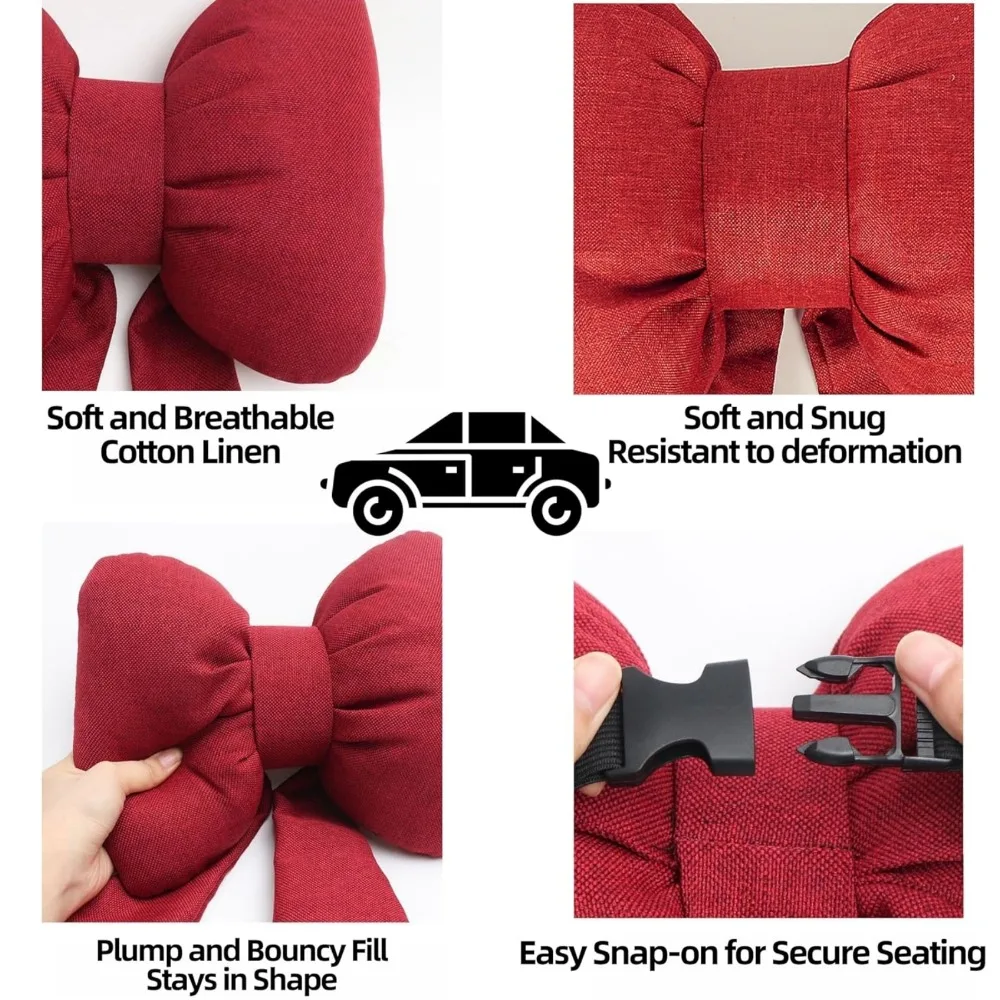 Elegant Pink Bowknot Car Neck Pillow - Luxurious Anti-Fatigue Headrest Cushion