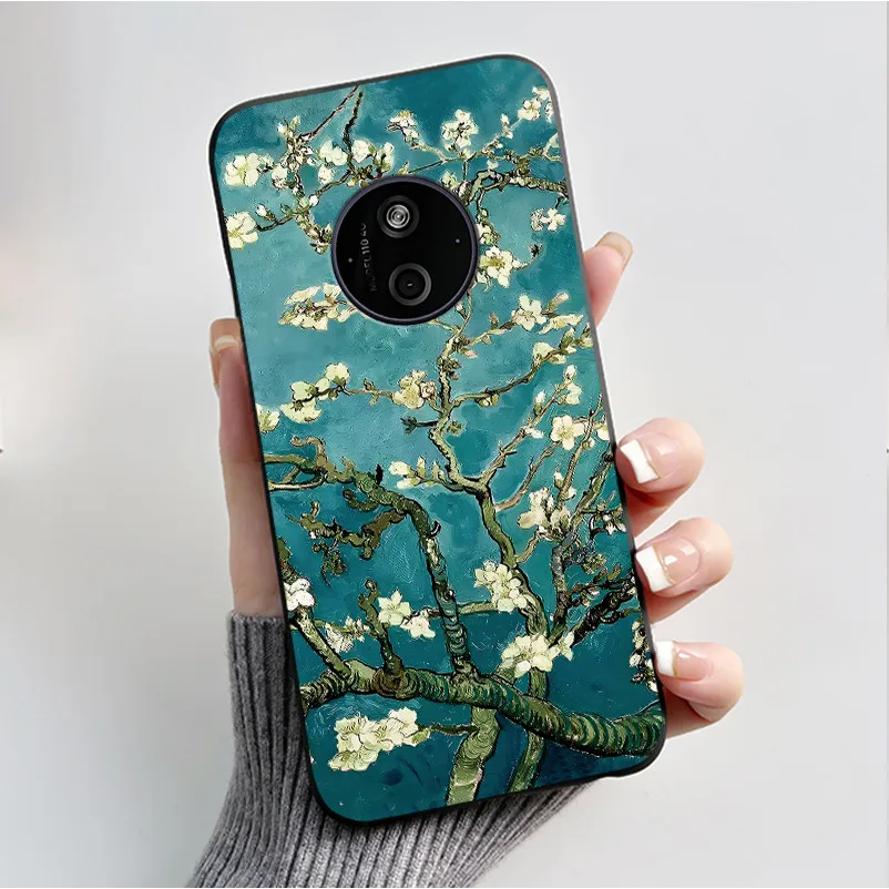 Floral Cartoon Design Soft Silicone Black Phone Case