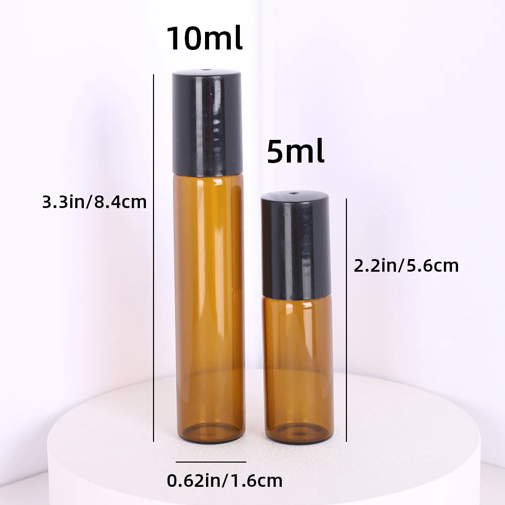 Premium 8-Piece Set of 10ml Brown Glass Roller Bottles with Steel Ball for Essential Oils and Perfumes