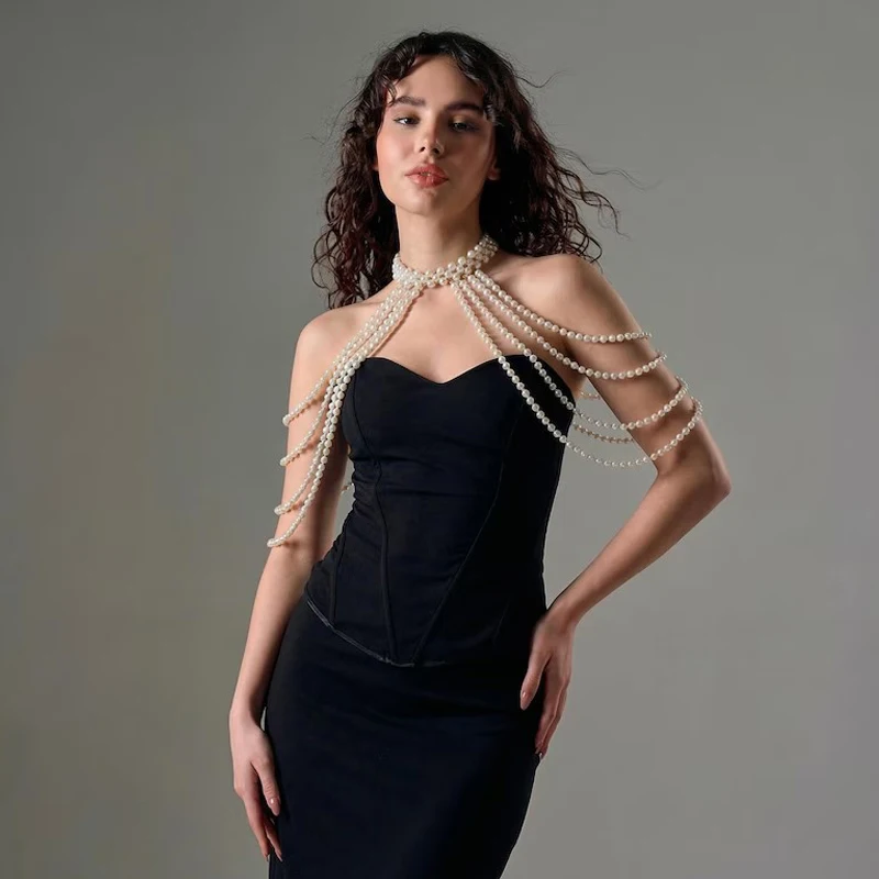 Luxuriöser Damen-Schal mit Perlenquasten, Strand-Urlaubsschmuck, Elegante Casual-Kleidung Accessoires, Braut-Tanzparty-Schmuck – Detail 1