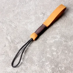Elegant Handmade Leather Keychain Wrist Strap - Premium Car Key Accessory Gift (Frosted yellow)