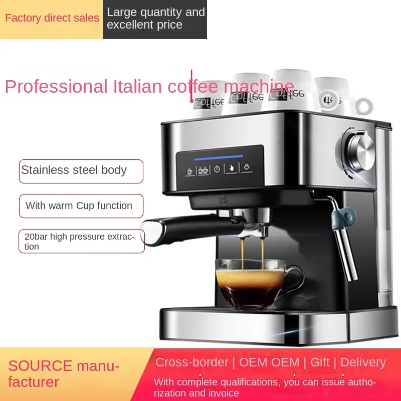 Coffee maker, household, commercial, Italian semi automatic, on-site grinding, high-pressure steam, milk foaming office