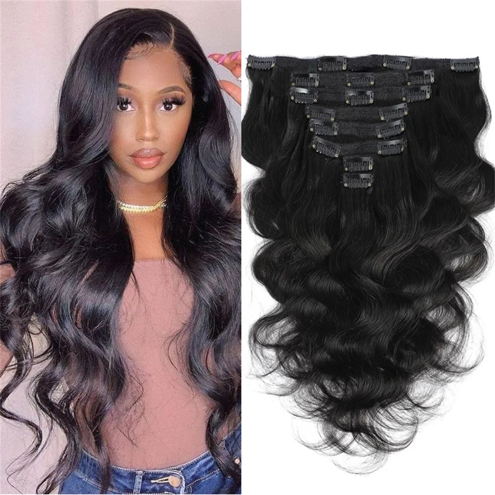 Extensions de Cheveux Naturels Brésiliens Crépus Bouclés à Clips pour Femme  Noire, 3a, 3b, 3c,clip