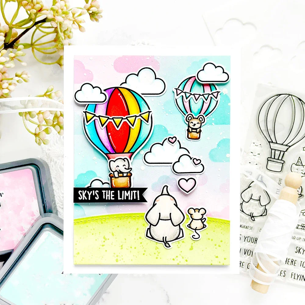 Corner Rainbow Cloud Balloons Sunray Rainy Sky Background Stencils for DIY Scrapbooking Album Decoration Card Making Crafts