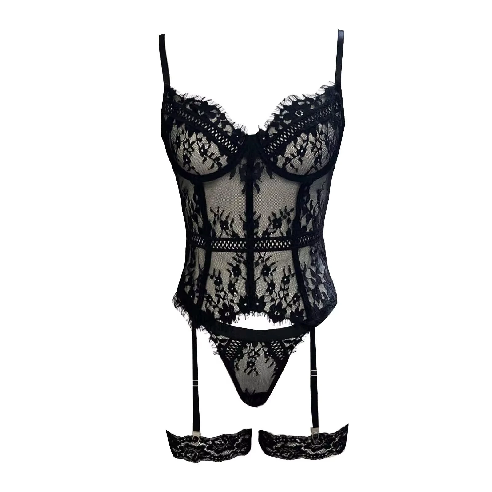 Sexy Lingerie for Women Lace Corset and Panty Outfits Garter Lingerie Sets One Piece Bodysuit Teddy Thongs Underwear Erotic Sets