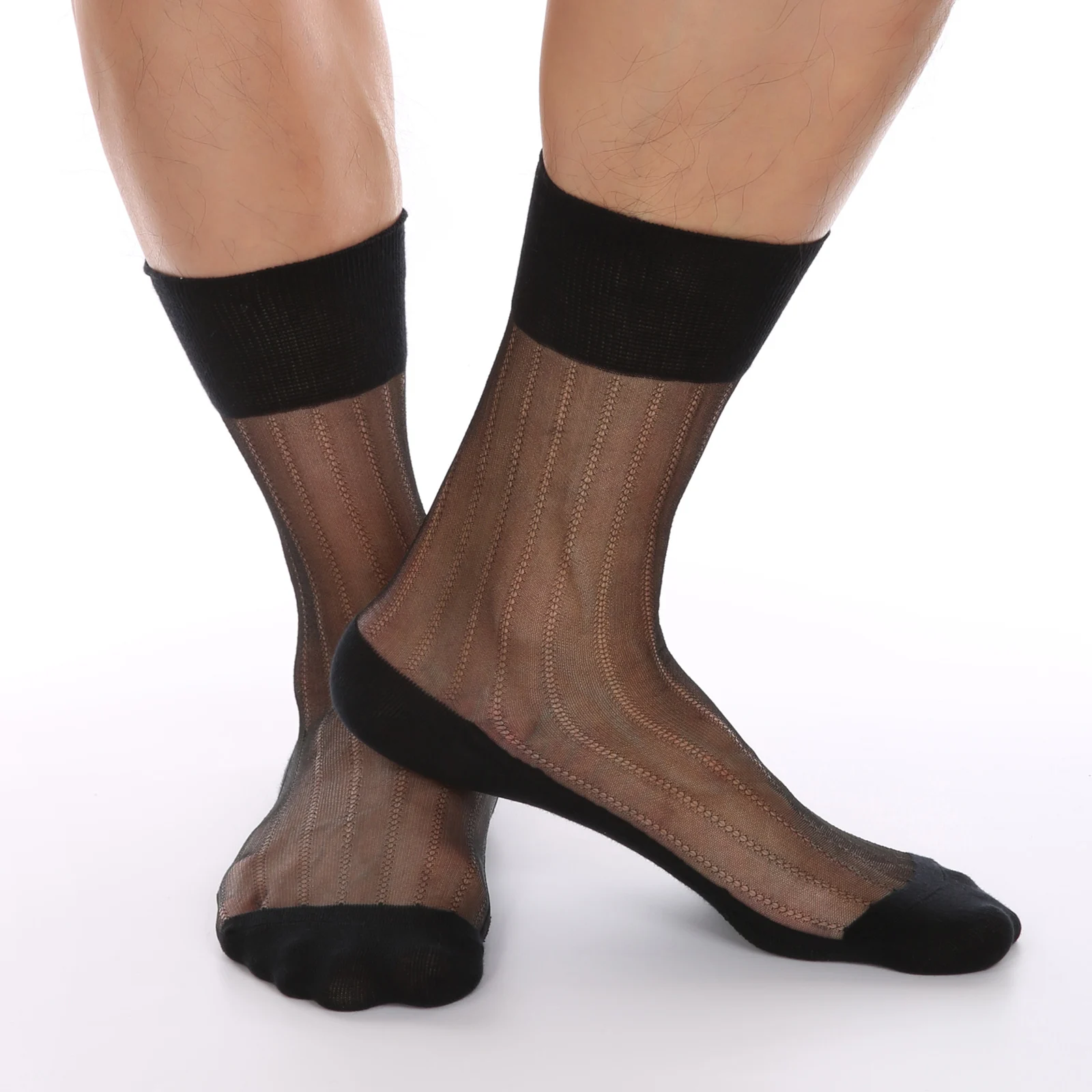 CLEVERMENMODE Man Mesh Sheer Insteps Tube Socks Heel Reinforced Sole Sexy Toe Fetish Stockings