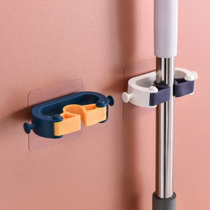Mop & Broom Holder 1pc No Punching Mop Broom Holder Rack Grippers Clips Wall Mount Home Appliance Multi-Purpose Hooks Kitchen Bathroom Organizer