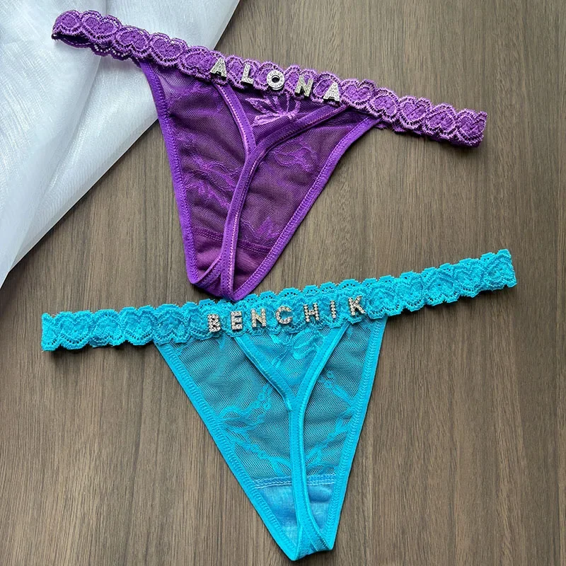 Isabella Custom Name Crystal Letter Thong Lace Bikini 5