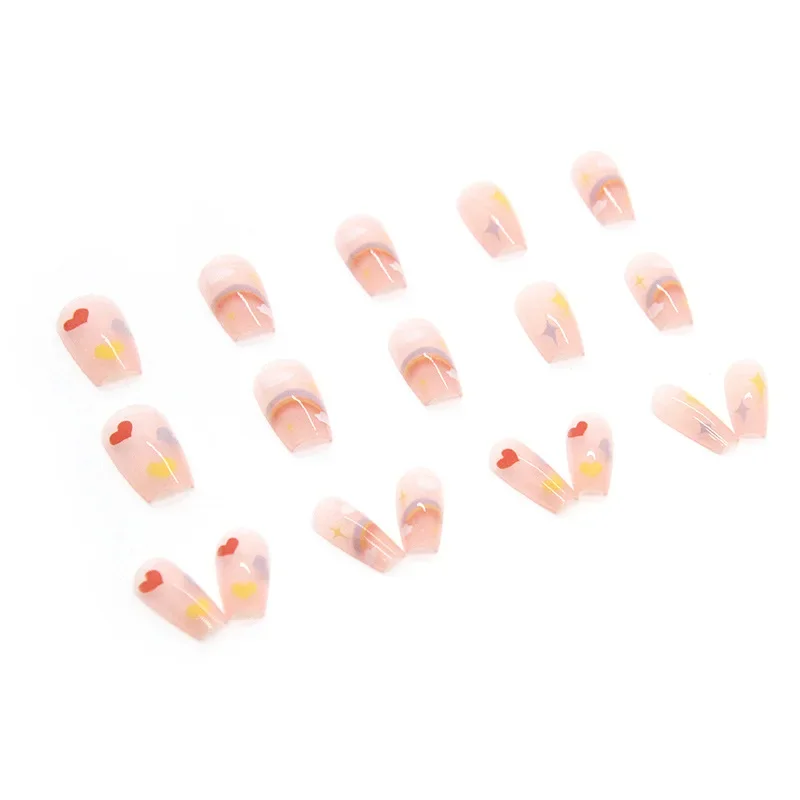 Cute Childlike Rainbow Nail Art Full Cover Artificial Fake Nails Wearing Reusable 24P Ballerina Press on