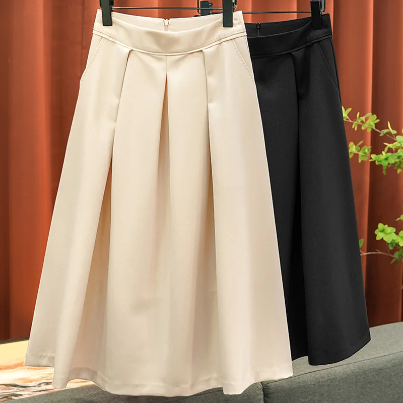 

Summer New 2023 High-waisted Arch Pin A Word Medium-length Half-body Skirt Women Simple Pleated Mid-length Skirt Commuter Casual