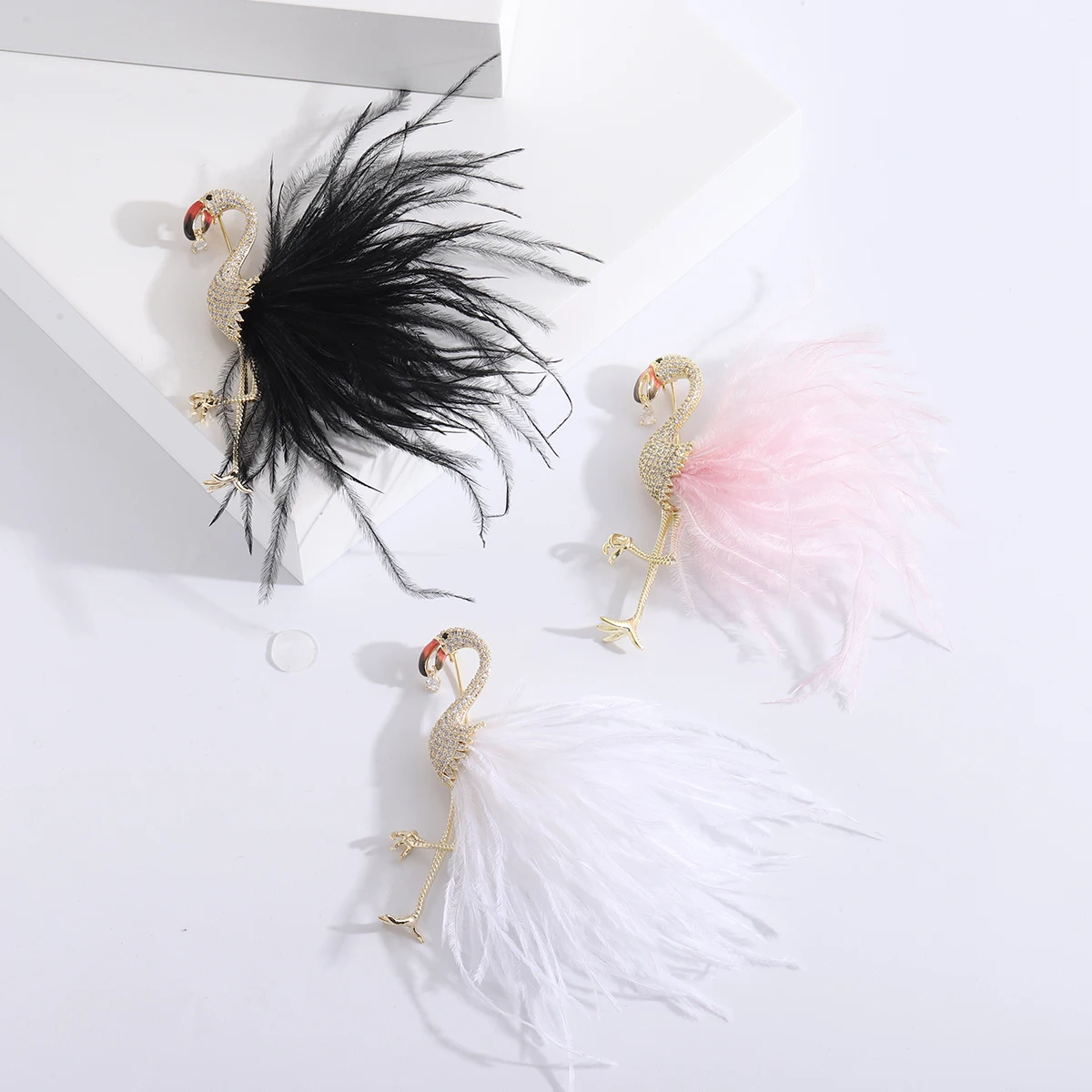 우아한 입체 타조 브로치, 동물 트렌드 패션, 구리 합금 지르콘 브로치, 다목적 코사지, 신제품