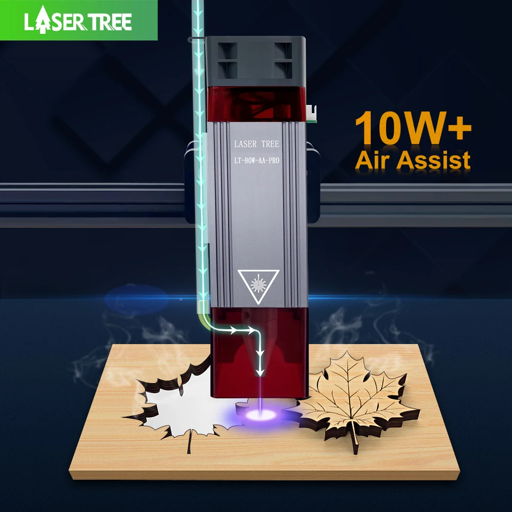 LASER TREE Laser Module 10W Optical Power with Air Assist Laser Head 450nm TTL Blue Light for Engraver Cutting Wood Tools