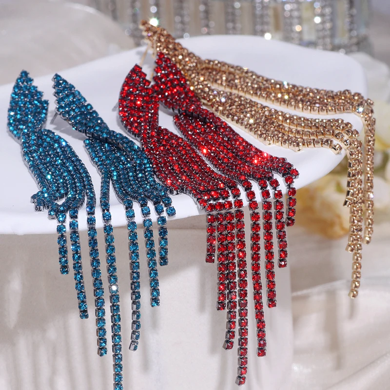 Cl-ssico-fashion-statement-brinco-longo-cheio-de-strass-brincos-para-as ...