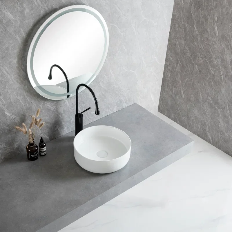Round Shape Bathroom Barrel Sink Above Counter White Porcelain Ceramic Bathroom Vanity Sink Vanity Cabinet with