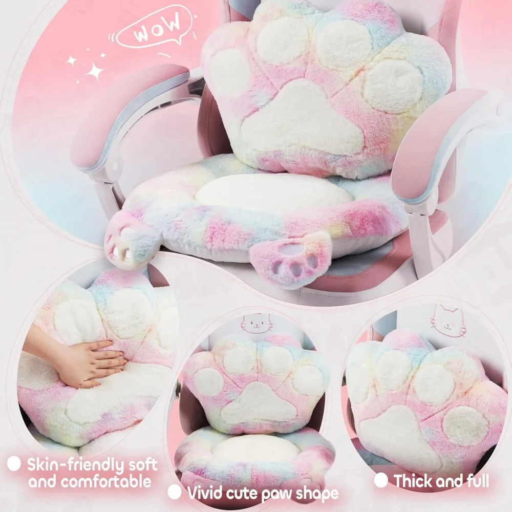 Gaming Chair Cute with Cat Ears Paw Lumbar and Cushion,Ergonomic Computer Chair with Footrest,Reclining PC Game Chair for Girl C