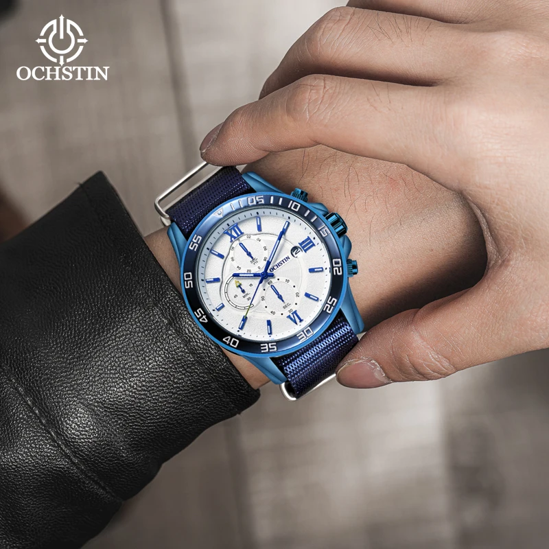 2023 New Mens Watches Brand Luxury Nylon watch strap Waterproof Sport Quartz Chronograph Watch Men Clock Relogio Masculino