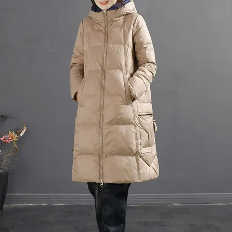 2023 New Women Down Jacket Winter Coat Female Mid Length Version Parkas Loose Thick Warm Outwear Hooded Leisure Time Overcoat down jacket men mid length coat 2023 winter new hooded thick warm jacket korean leisure trendy all matching outerwear overcoat