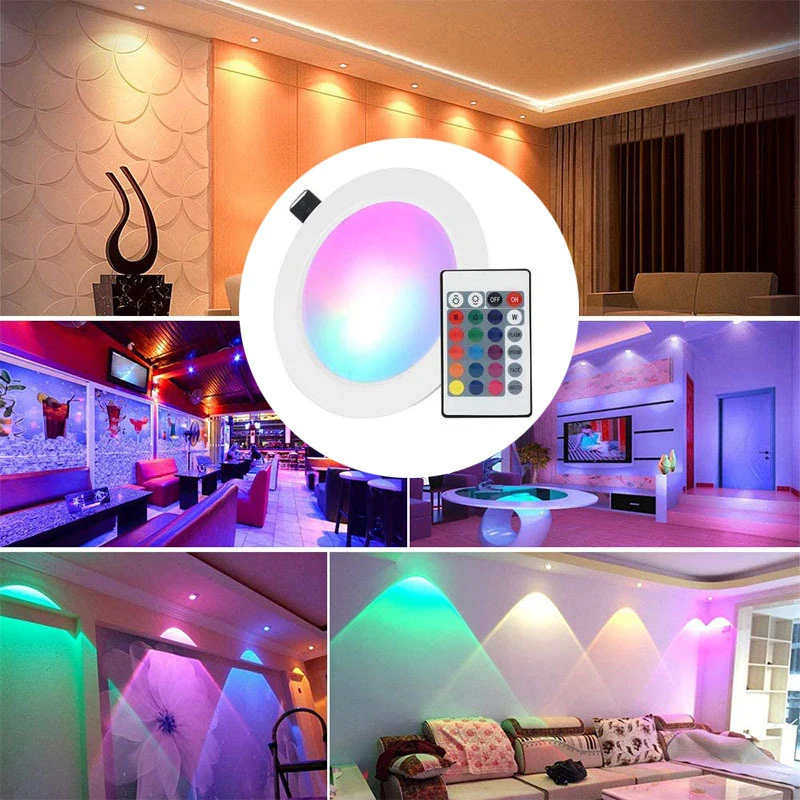 RGB LED Downlight AC 10W/15W Ceiling Light AC 110V 220V Dimmable Downlight Recessed Led Spot Lamp With IR Remote Control Lamp 6